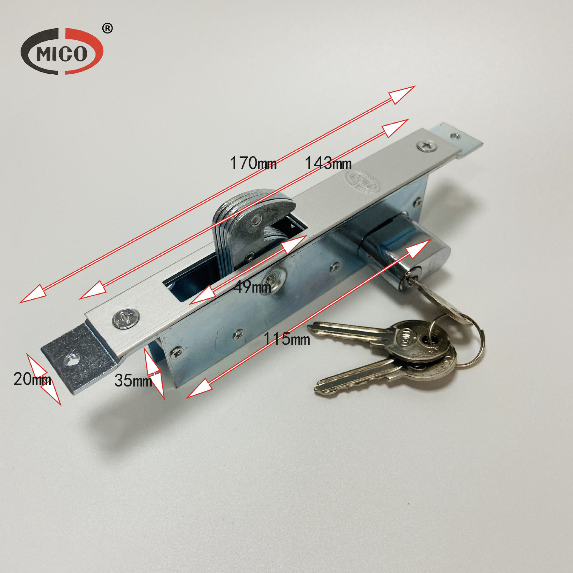 Factory direct supply mico meter high 41055 aluminum alloy Hook tongue lock sliding door lock framed glass door lock