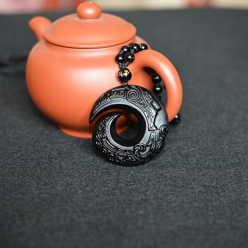 Natural Obsidian Fortune-Telling Necklace Pendant Crystal Healing Men's and Women's Necklace Foreign Trade Hot Model