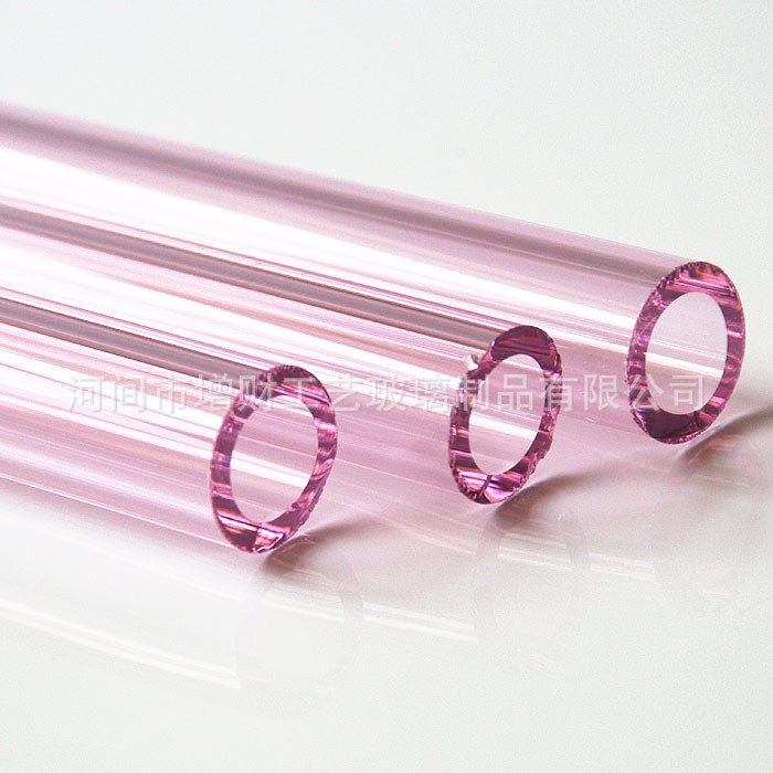 Индивидуальная цветная стеклянная трубка, розовая длинная трубка, двусторонняя цилиндрическая декорация, ручная работа, высокоборо-силикатное стекло