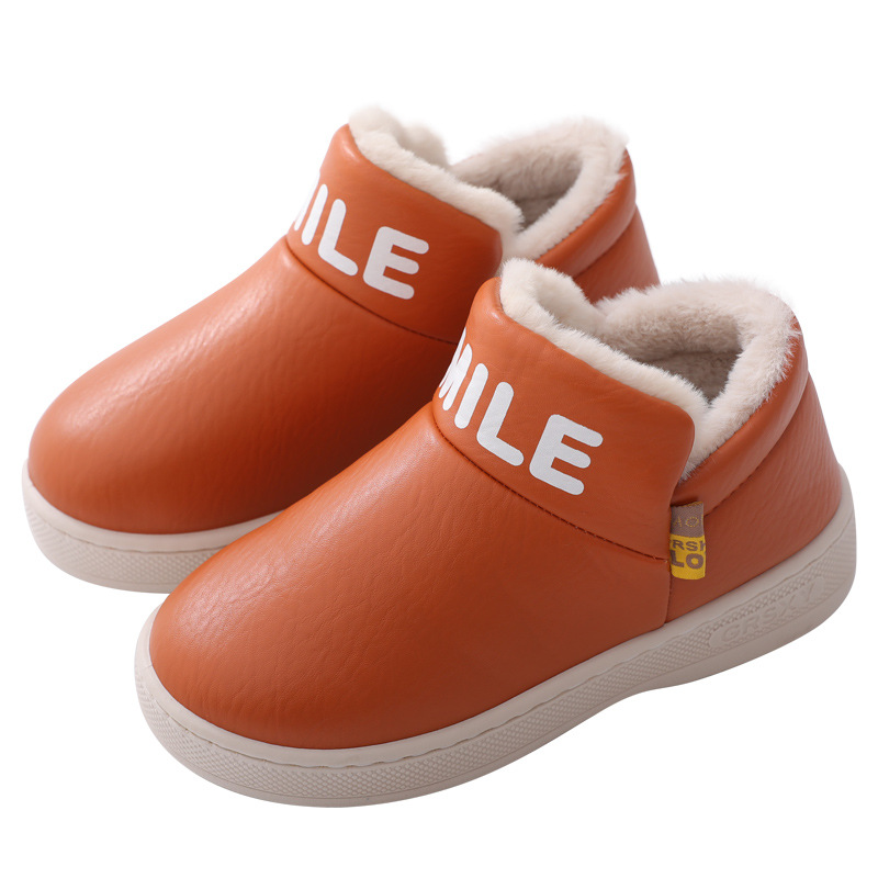 Cotton Slippers Women's Winter Indoor Household Couple Non-slip Warm Shoes Plush PU Waterproof Men's Cotton Shoes Wholesale