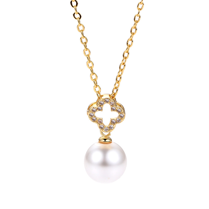 Japanese and Korean Fashion Micro-inlaid Small Pendant Cross Necklace Personality Simple Pearl Pendant Accessories Women's Empty Holder Finished Products Wholesale