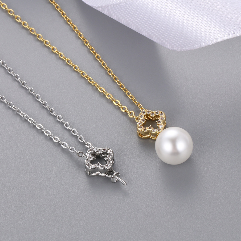 Japanese and Korean Fashion Micro-inlaid Small Pendant Cross Necklace Personality Simple Pearl Pendant Accessories Women's Empty Holder Finished Products Wholesale