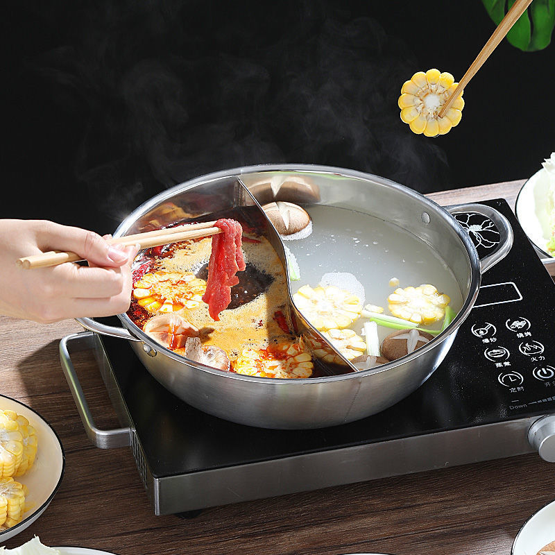 304 Stainless Steel Hot Pot Pot Restaurant Yuanyang Pot Clear Soup Pot Little Sheep Hot Pot with Lid Large Hot Pot Special Pot