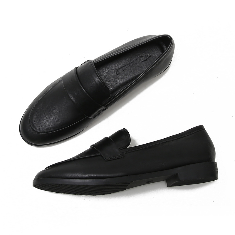 Black Small Leather Shoes for Women British Style 2025 Spring New Popular Versatile Flats Shoes Large Size Women's Shoes 41 to 43