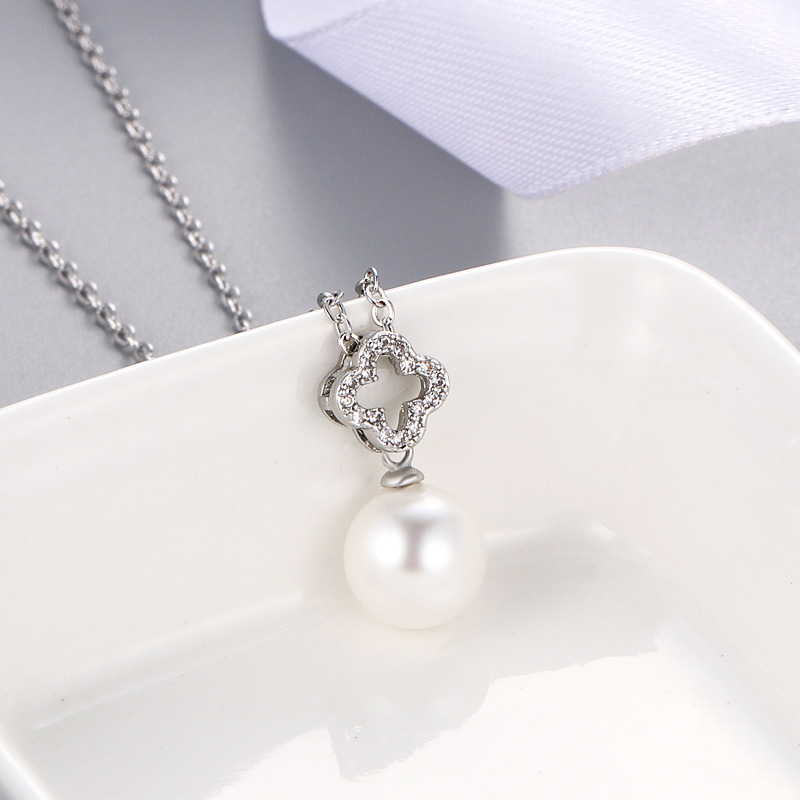 Japanese and Korean Fashion Micro-inlaid Small Pendant Cross Necklace Personality Simple Pearl Pendant Accessories Women's Empty Holder Finished Products Wholesale