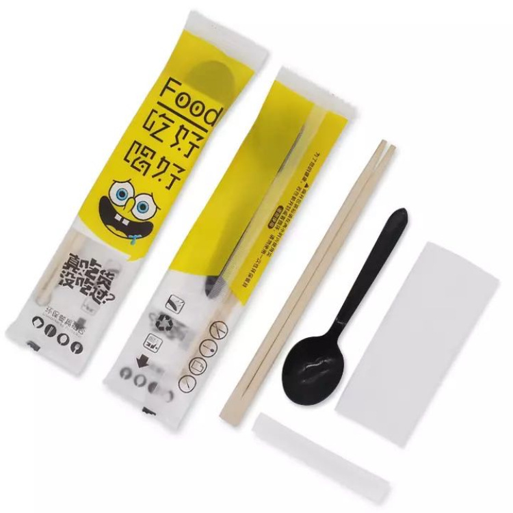 Factory direct disposable chopsticks four-piece set wholesale take-out tableware package four-in-one package package package transparent