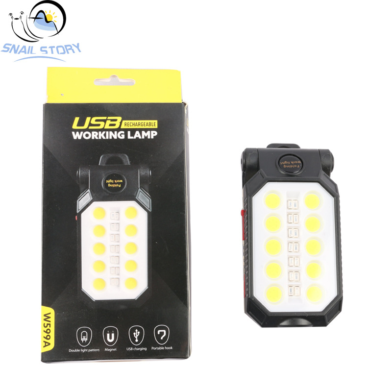 360 ° складной с магнитом COB портативный рабочий светильник с зарядкой по USB красный и синий предупреждающий фонарь