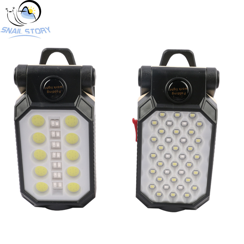360 ° folding with hook magnet COB portable maintenance work light USB rechargeable red and blue warning flashlight