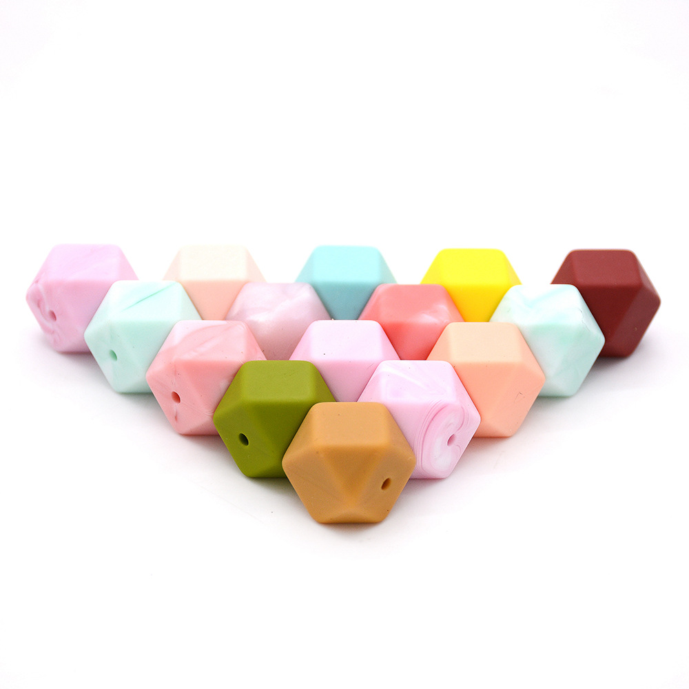 Polygon Silicone Beads 14mm Hexagon Beads Silicone Multicolor Octagonal Beads DIY Pacifier Chain Accessories Wholesale