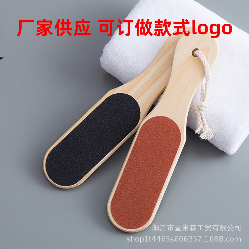 Оптовая двусторонняя шлифовка для ног из кожи для удаления мозолей, пилочка для ног, деревянная ручка, домашний матовый педикюрный инструмент, шлифовка для ног