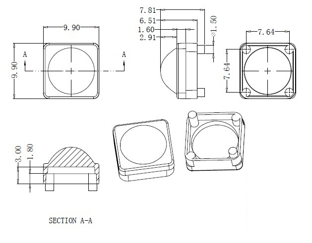 40 lens with feet universal 2835 3030 3535 5730 5050 lamp beads PMMA high light transmission factory in stock