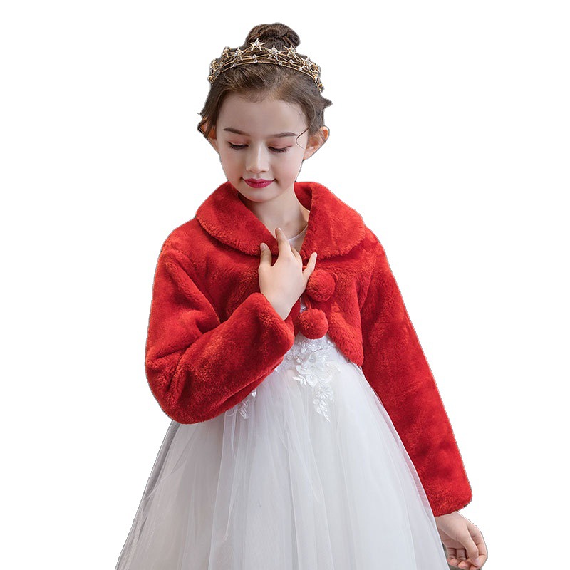 2021 Autumn and Winter Children's Wool Shawl Girls' Jackets Flower Girl Dresses Matching Jackets Children's Performance Clothes Waistoutwear Sleeves