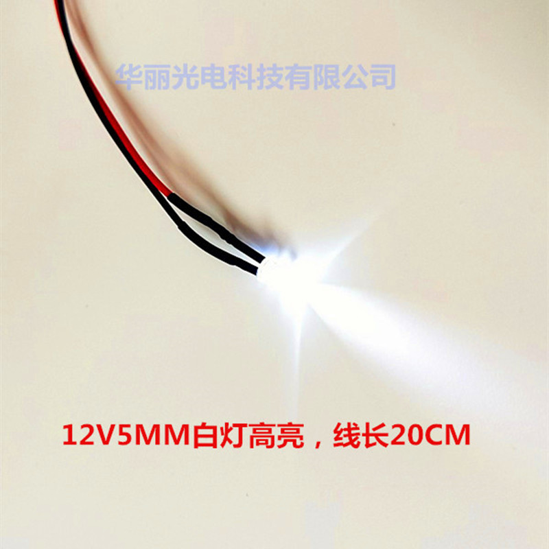 3V/6V/12V/24V with wire luminous tube 5mm lamp bead welding wire LED 12V wire length 20CM
