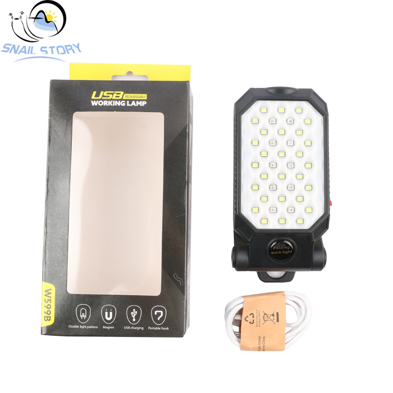 360 ° folding with hook magnet COB portable maintenance work light USB rechargeable red and blue warning flashlight