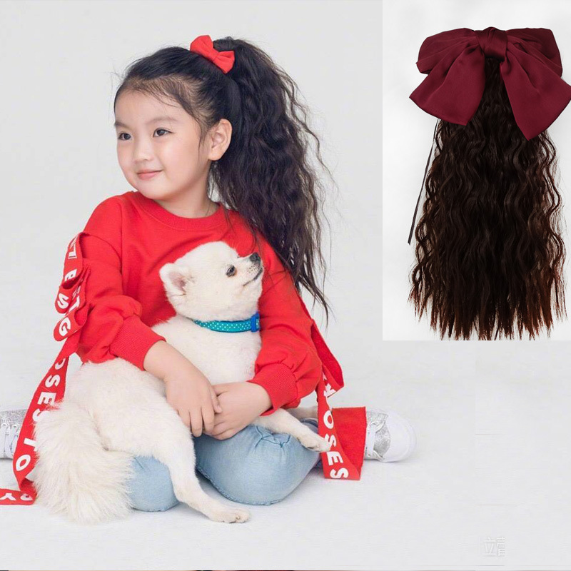 Парик с хвостом для девочек, средние длинные кудрявые волосы, парик с бантом, хвост, кибер-церемония, завязка, горячий хвост