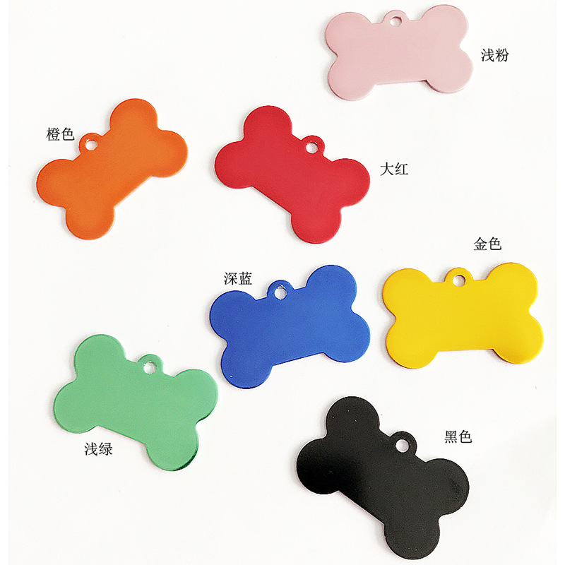 Factory direct supply aluminum alloy bone color pet tag simple lettering identity tag collar ornaments