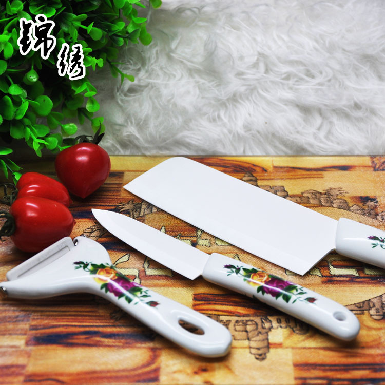 Three-Piece Ceramic Knife Set, Wooden Box Elegant Packaging with Handbag, Hot-Selling Product for Travel Sales