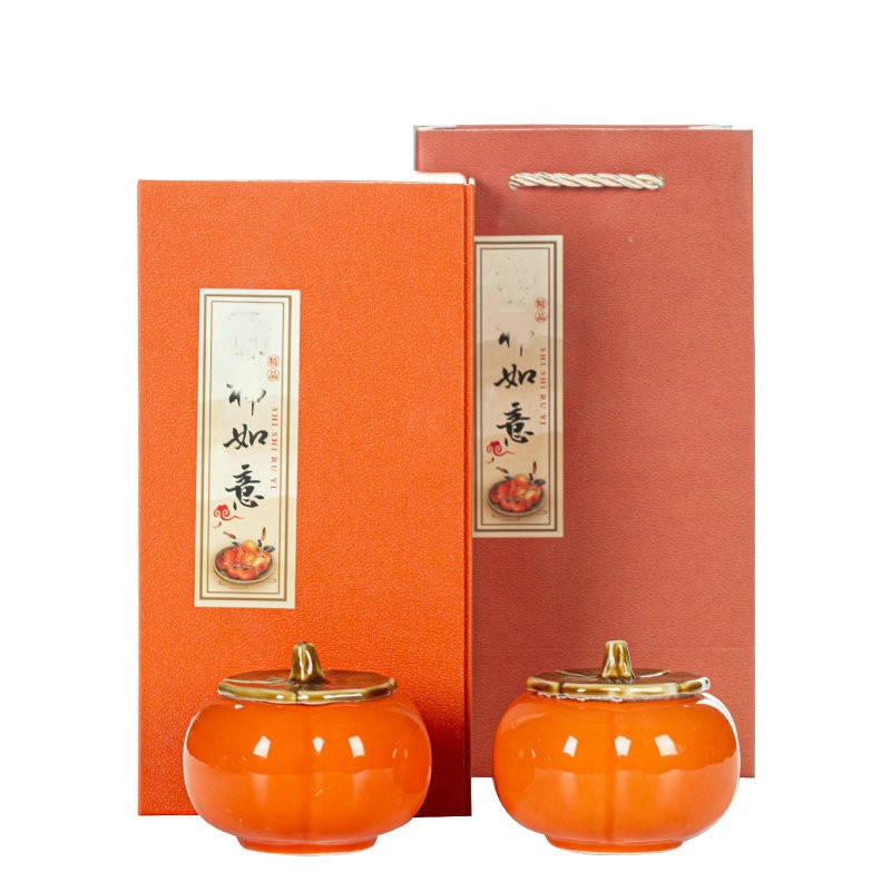 Persimmon ceramic sealed jar tea pot tea pot gift box suit gift decoration hand gift candy candy jar