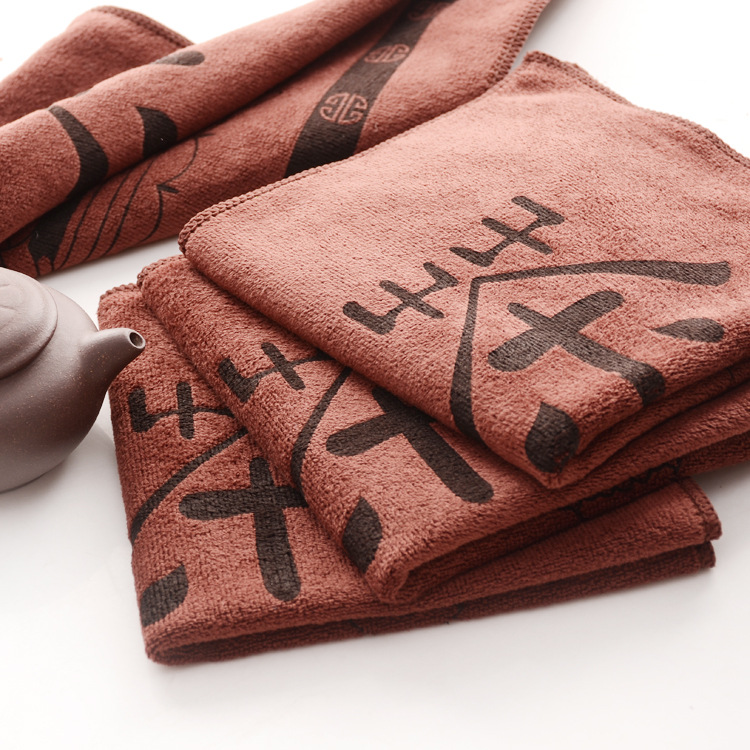 Printed tea towel 30*30 with hook 400g/㎡ square towel absorbent cloth superfine fiber tea ceremony towel absorbent towel