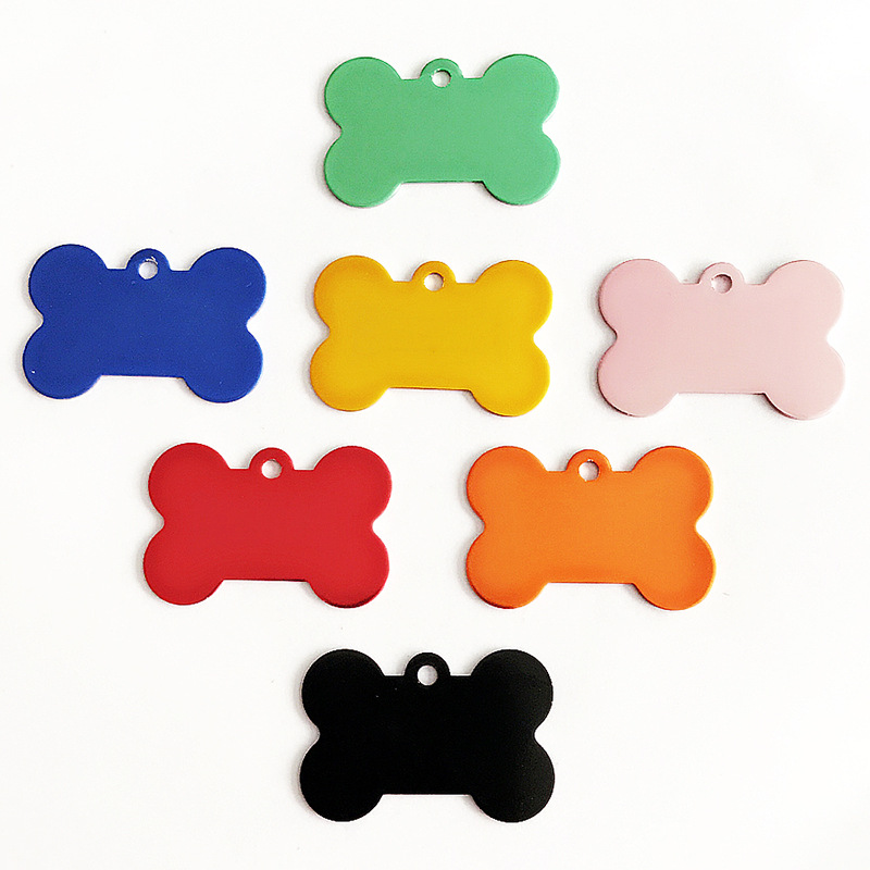 Factory direct supply aluminum alloy bone color pet tag simple lettering identity tag collar ornaments