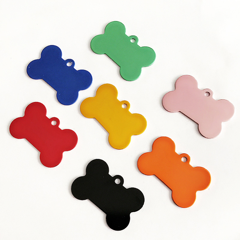 Factory direct supply aluminum alloy bone color pet tag simple lettering identity tag collar ornaments