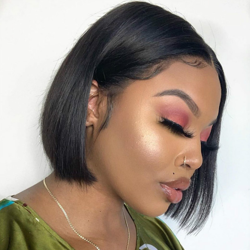 Cross-border foreign trade African wig women's side points bobo short straight hair European and American fashion black short hair high temperature silk full head cover