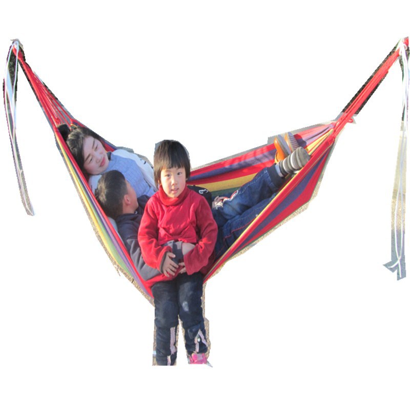 Hammock Outdoor Canvas Hammock Anti-Rollover Single and Double Hammock New Curved Stick Hammock Indoor and Outdoor Swing with Rope