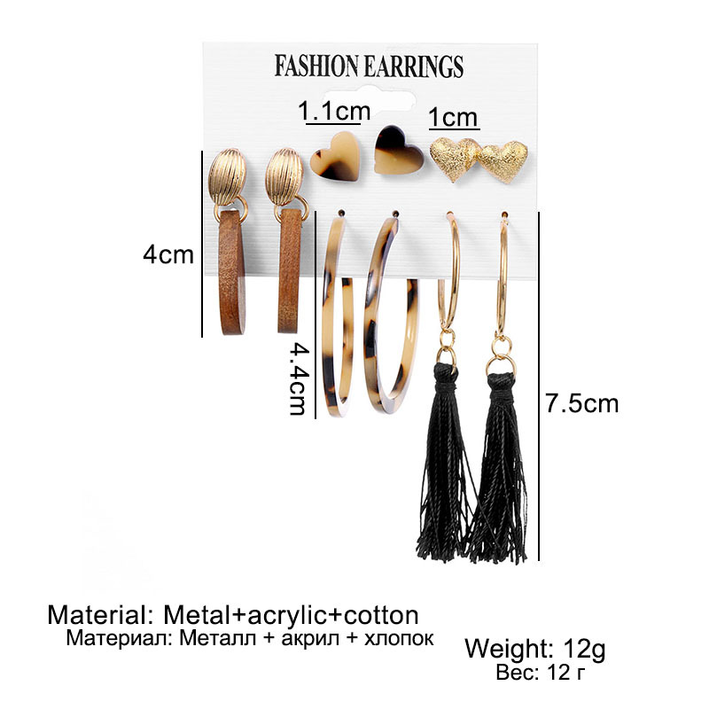 Korean Jewelry World Cross-Border New Earring Set Fashionable Simple Retro Acrylic Tassel Pearl Earring Set