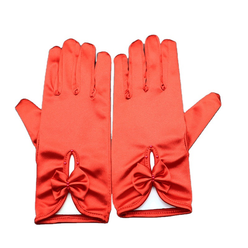 Factory Direct Supply Chinese Wedding Etiquette Clothing Bride Red Gloves Bride Xiuhe Wedding Red Accessories Gloves