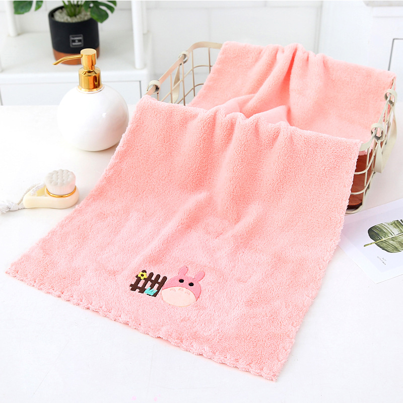 Coral Fleece Towel Cartoon Plain Printed Face Towel Face Towel Double-Sided Absorbent Soft Thickened Household Towel for Adults