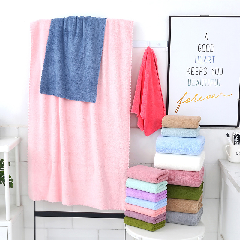 Coral Fleece Towel Cartoon Plain Printed Face Towel Face Towel Double-Sided Absorbent Soft Thickened Household Towel for Adults