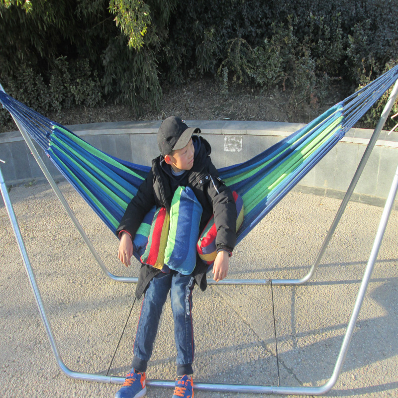 Hammock Outdoor Canvas Hammock Anti-Rollover Single and Double Hammock New Curved Stick Hammock Indoor and Outdoor Swing with Rope