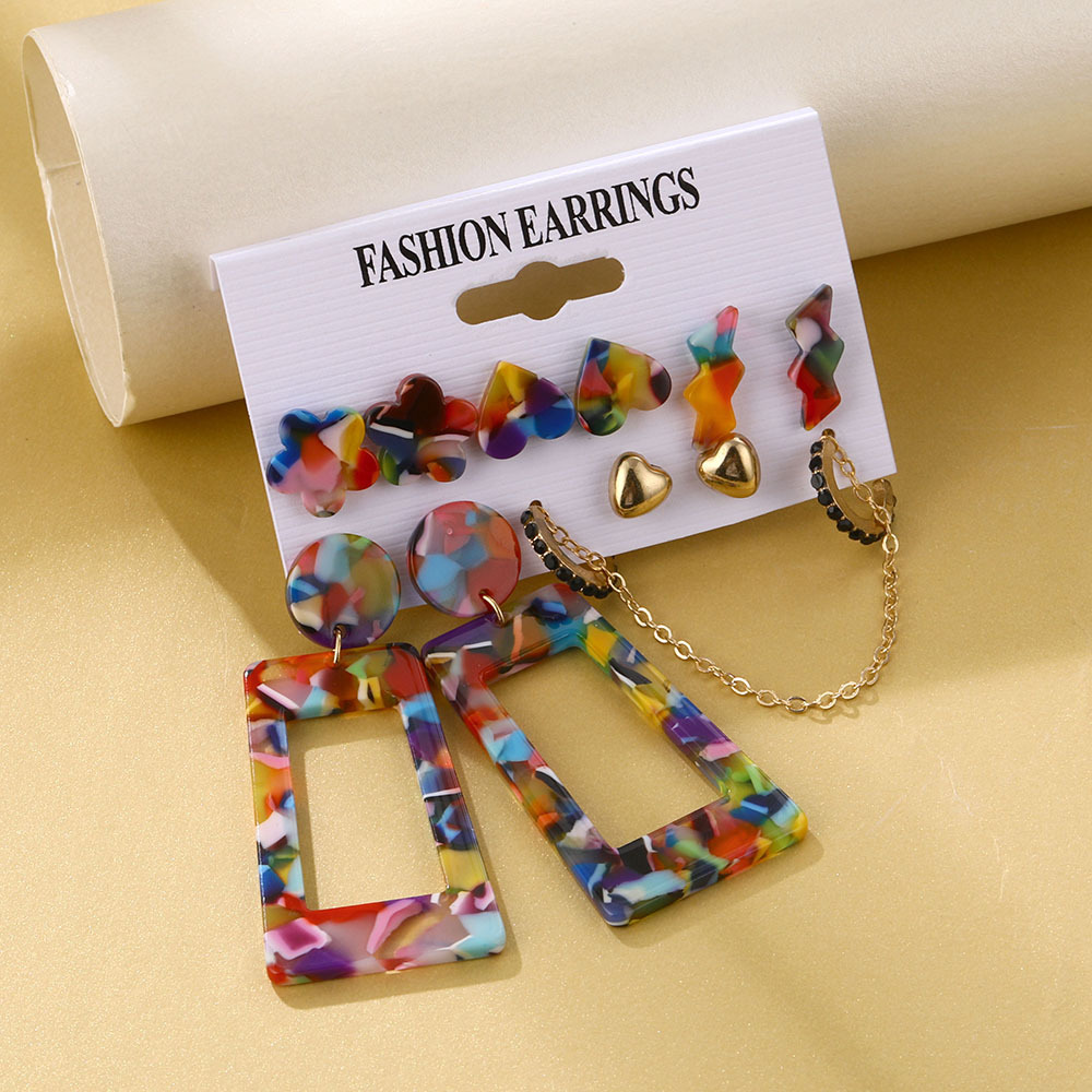 Korean Jewelry World Cross-Border New Earring Set Fashionable Simple Retro Acrylic Tassel Pearl Earring Set