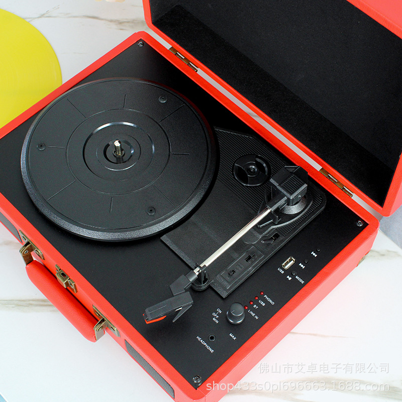 Vinyl record player portable suitcase retro record player comes with 7 inch record adapter phonograph