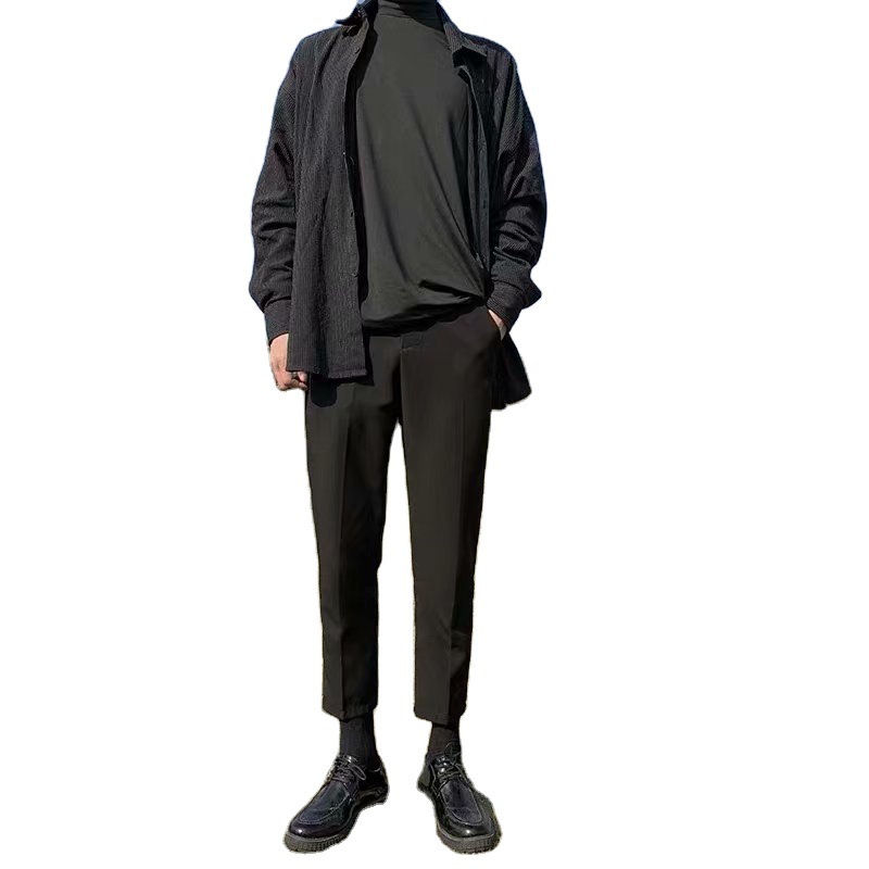Black Small Suit Pants Men's Ankle-length Pants Straight Slim-fit Small Foot Casual Korean Style Trendy Men's Suit Trendy Pants