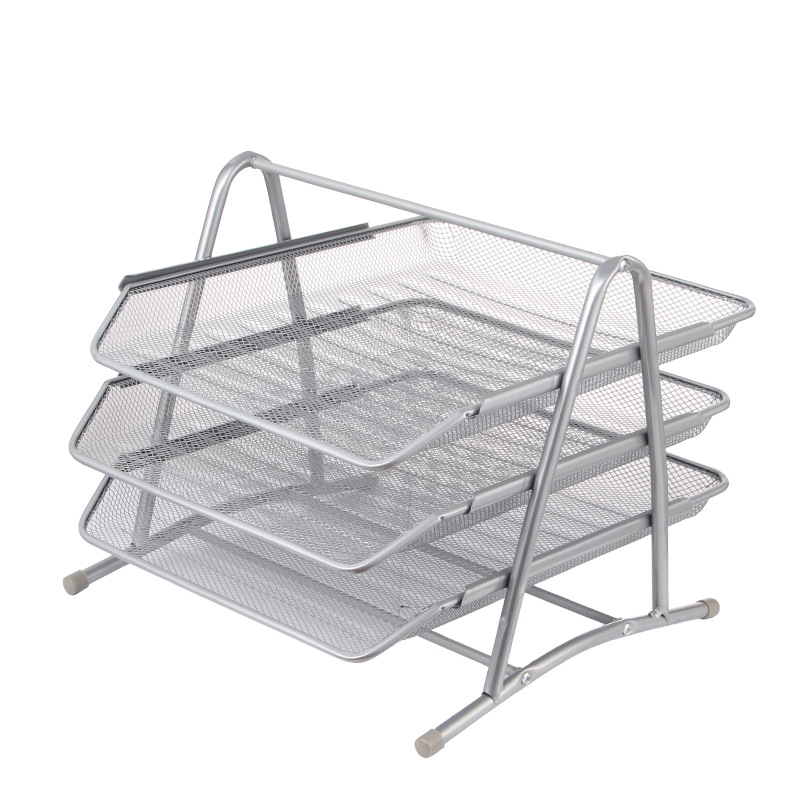 Office Supplies Barbed Wire Mesh Metal Three-Layer File Rack Data Tray Storage Rack File Tray Data Rack Drawer Type