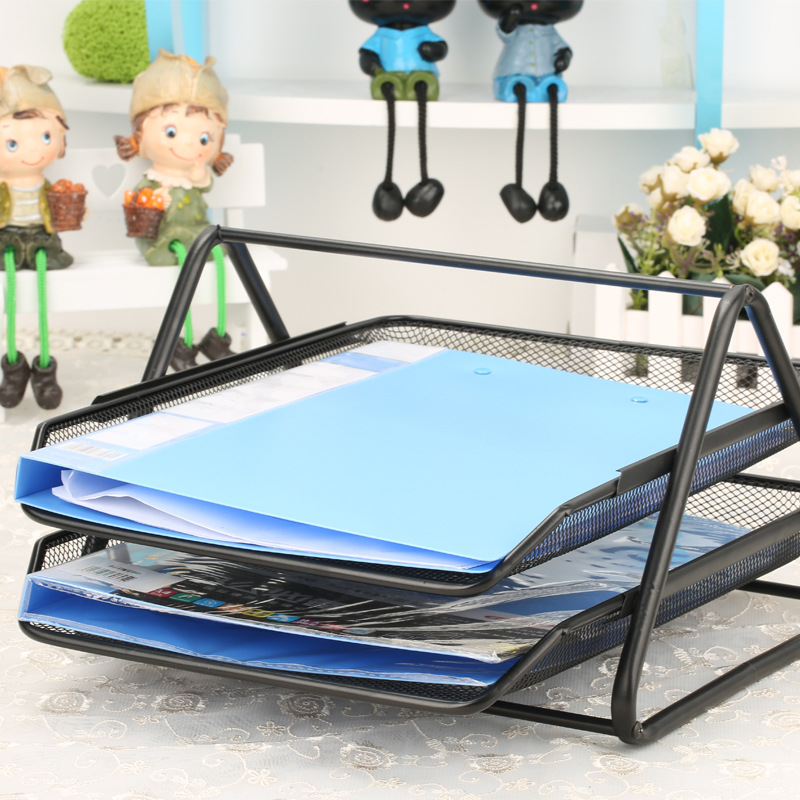 Wire mesh metal two-layer file holder two-layer data tray drawing data file tray creative anti-rust file holder