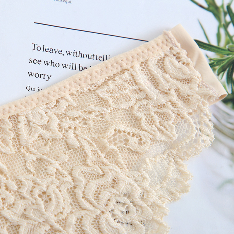 Women's Sexy Thong Japanese Lace Hollow Ice Silk Panties Pure Cotton Crotch Low-Rise Women's Wholesale in Stock