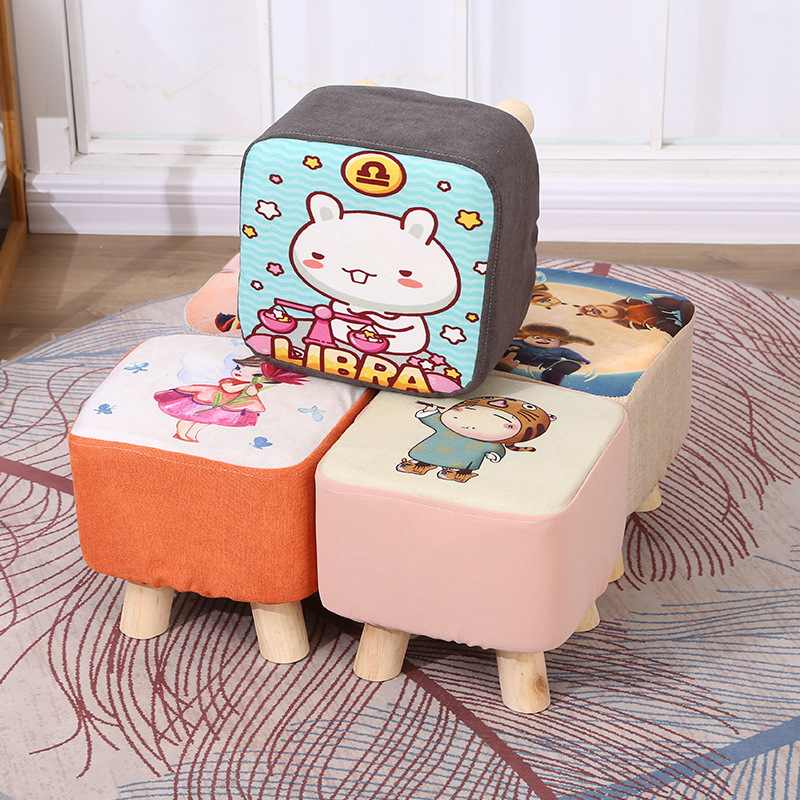 Shoe-Changing Stool, Fabric Stool, Small Stool, Sofa Stool, Cartoon Stool, Solid Wood Square Stool, Event Gift Stool, Can Be Printed with Logo