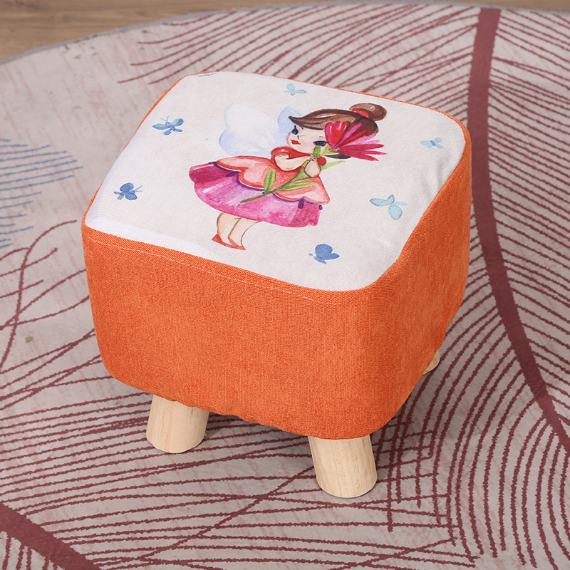Shoe-Changing Stool, Fabric Stool, Small Stool, Sofa Stool, Cartoon Stool, Solid Wood Square Stool, Event Gift Stool, Can Be Printed with Logo