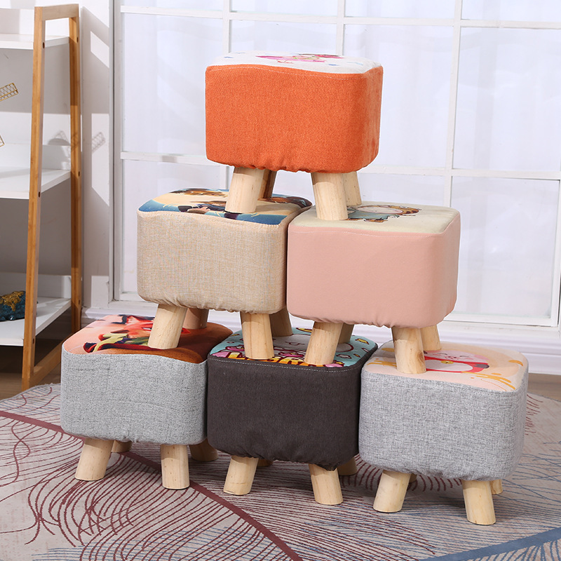 Shoe-Changing Stool, Fabric Stool, Small Stool, Sofa Stool, Cartoon Stool, Solid Wood Square Stool, Event Gift Stool, Can Be Printed with Logo