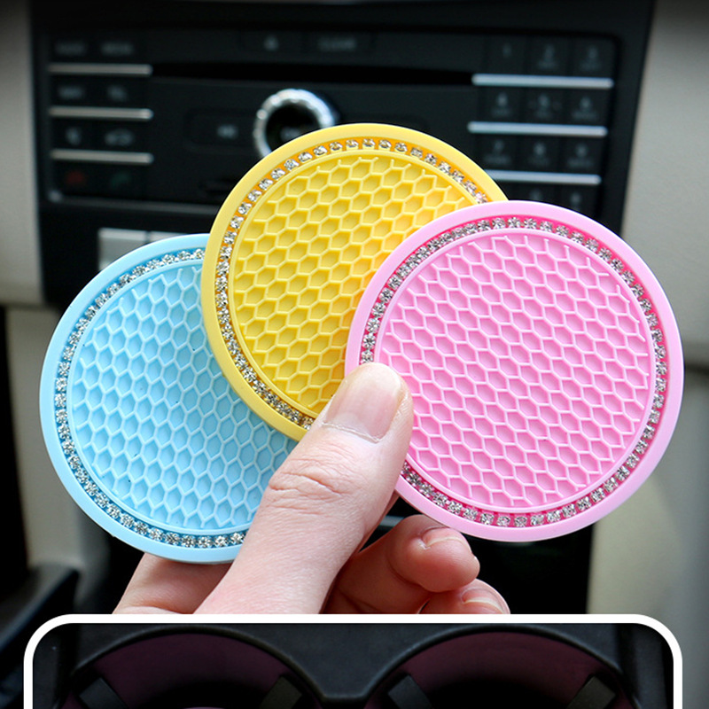 Creative Grid Honeycomb Cross-border Amazon Steam Car Water Cup Mat Multifunctional Car Storage with Rhinestone Anti-slip Mat