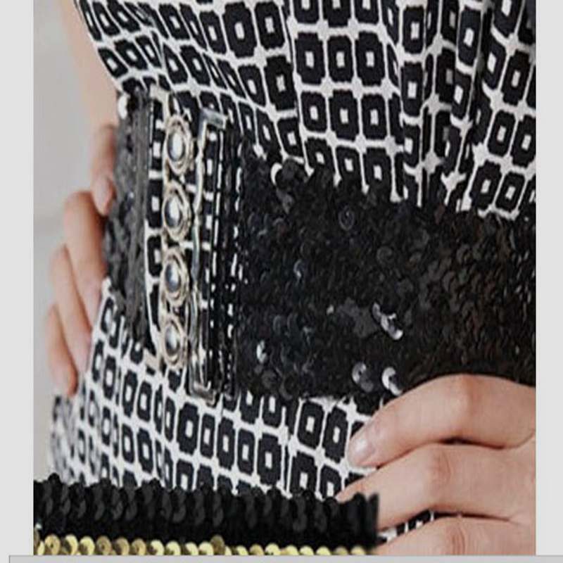 European and American Style Sequin Elastic Belt Women's Buckle Belt Mirror Sequin Belt Fashionable Belt Manufacturer