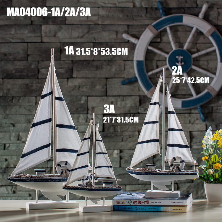 Canvas Single Sailing Mediterranean Style American Boat Solid Wood Sailing Ornaments Net Boat Modern Home-Murray