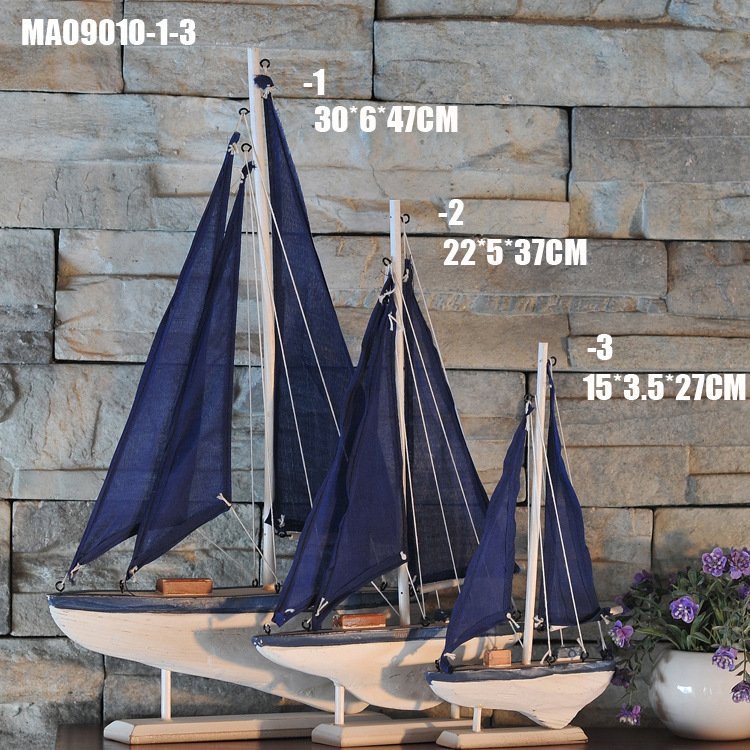 Canvas Single Sailing Mediterranean Style American Boat Solid Wood Sailing Ornaments Net Boat Modern Home-Murray