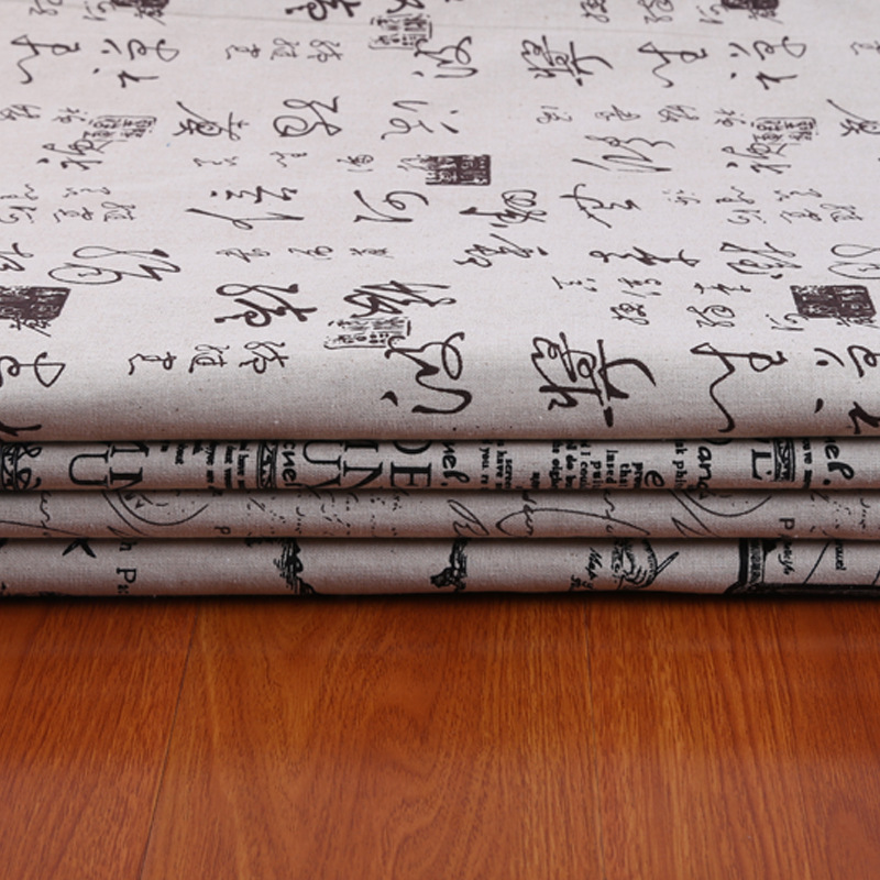 [Factory direct supply] Chinese and English text pattern monochrome printing clothing bag cotton linen linen linen printing fabric