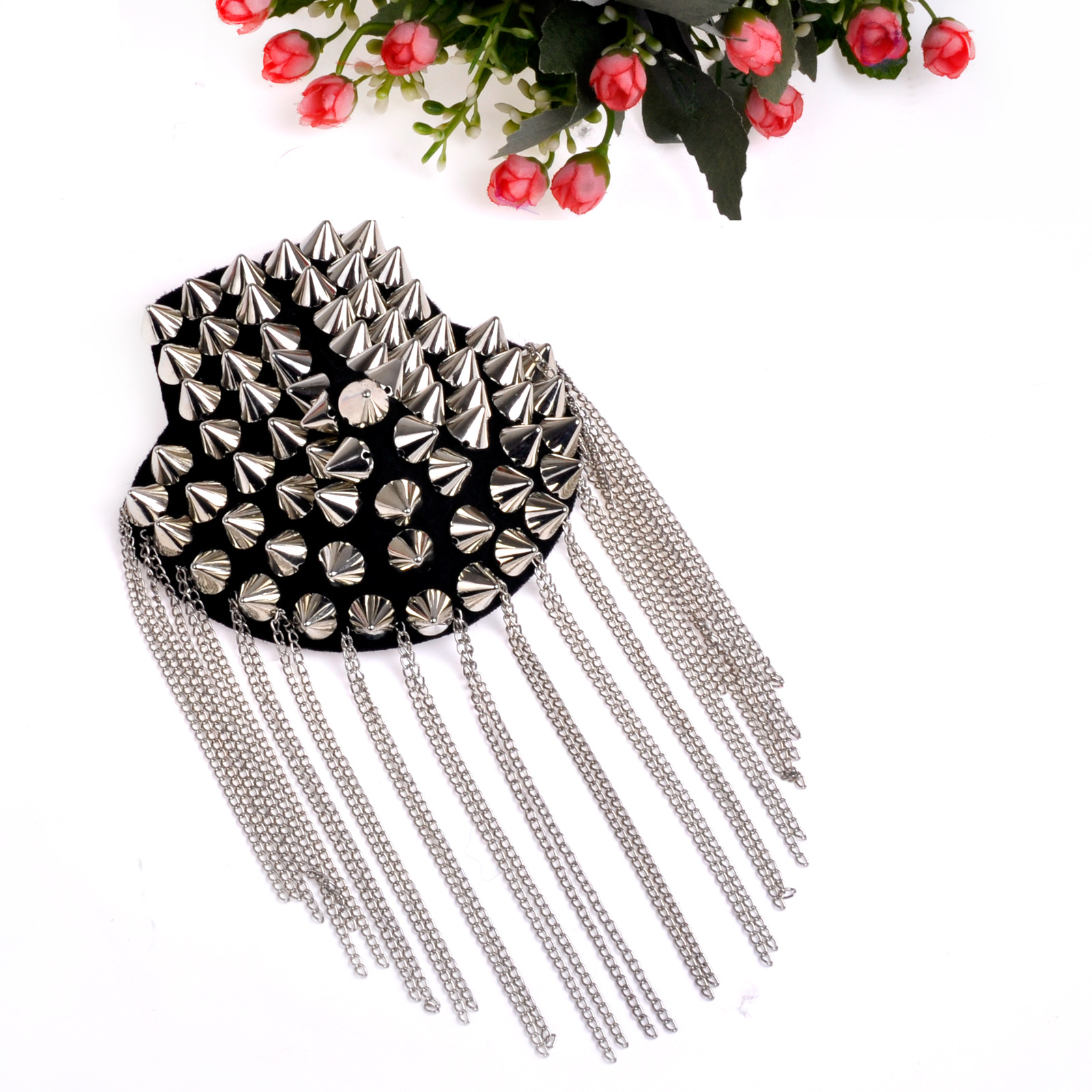 Rivet three-dimensional European and American nightclub fashion retro epaulettes punk pointed cone rivet tassel epaulettes epaulettes jewelry