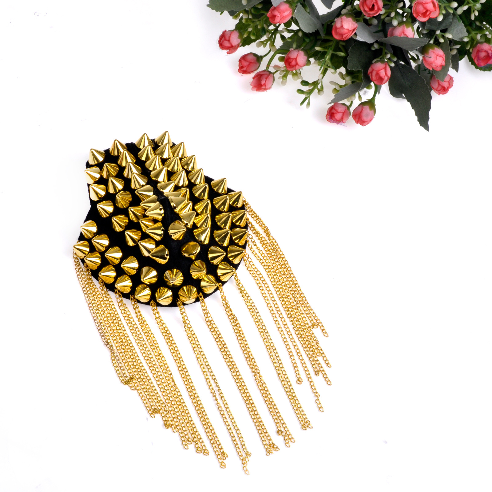 Rivet three-dimensional European and American nightclub fashion retro epaulettes punk pointed cone rivet tassel epaulettes epaulettes jewelry