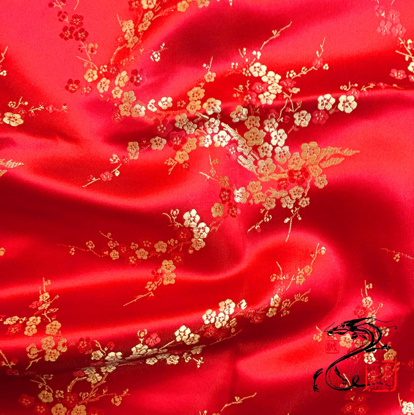 Factory direct supply nylon brocade red golden plum blossom stage clothing lucky cat base packaging fabric