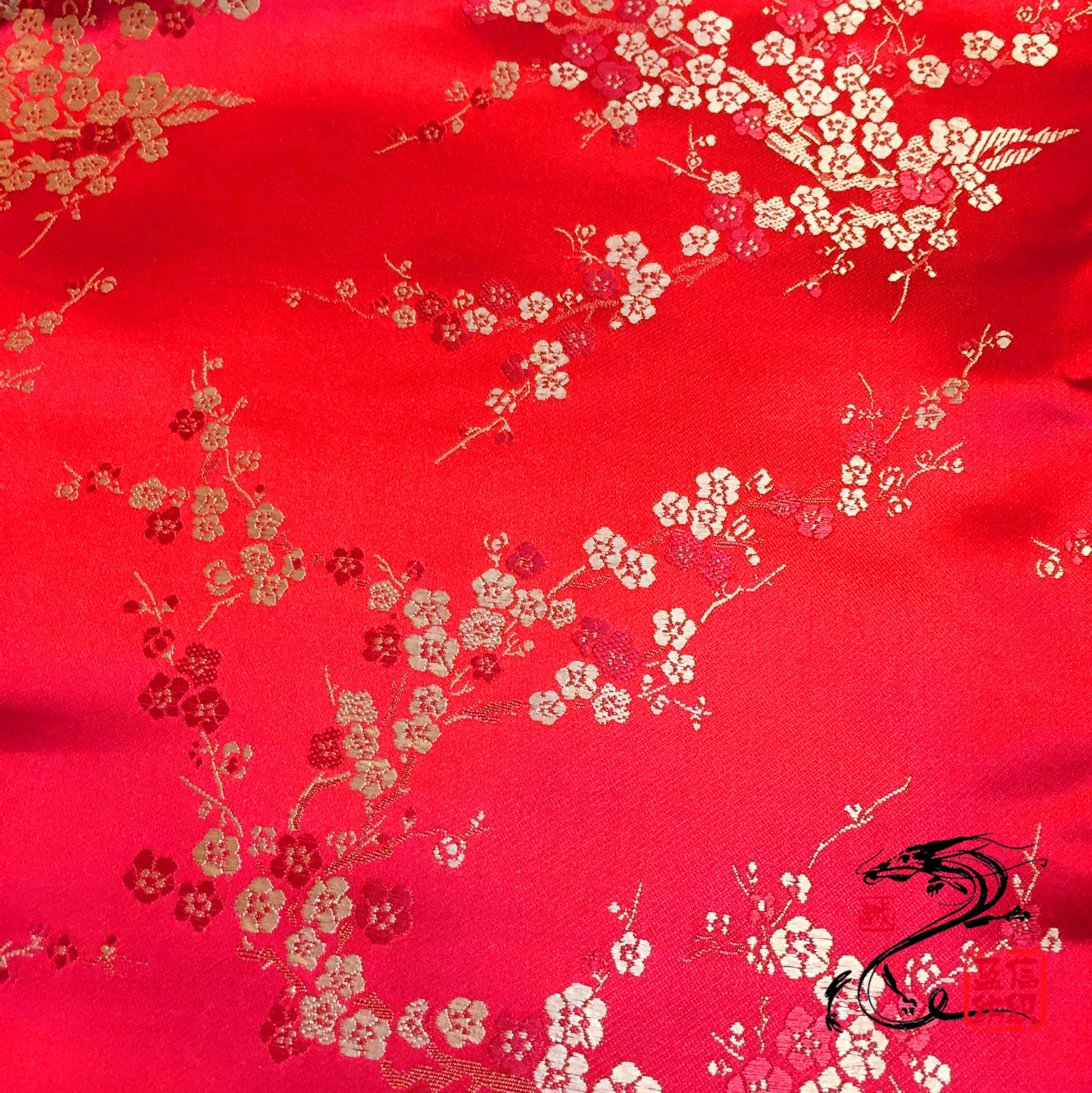 Factory direct supply nylon brocade red golden plum blossom stage clothing lucky cat base packaging fabric